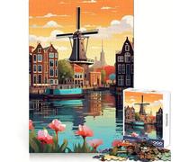 Puzzle da viaggio con mulino a vento di Amsterdam per ragazzi, 1000 pezzi, stimolazione mentale, relax, evasione, taglio premium, regalo per le vacanze (50x75cm)