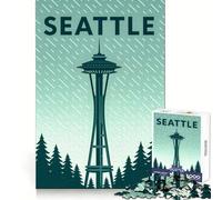 Puzzle da viaggio con poster dello Space Needle di Seattle per adulti, 1000 pezzi, gioco di logica, hobby tranquillo, taglio perfetto, regalo elegante (38x26cm)