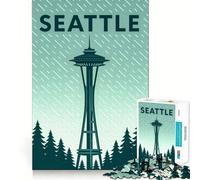 Puzzle da viaggio con poster dello Space Needle di Seattle per adulti, 1000 pezzi, gioco di logica, hobby tranquillo, taglio perfetto, regalo elegante (38x26cm)