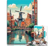 Puzzle da viaggio del mulino a vento di Amsterdam per adolescenti, puzzle da 1000 pezzi, giocattolo educativo ideale come regalo per tutta la famiglia, 38x26cm