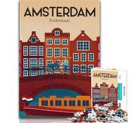 Puzzle da viaggio per adolescenti della città di Amsterdam, 1000 puzzle, per ammazzare il tempo durante le vacanze, ogni pezzo è unico - Gioco divertente e stimolante per tutta la famiglia, 50x75cm