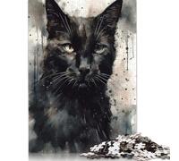 Puzzle d'arte con inchiostro di gatto nero per adulti e adolescenti, 1000 pezzi, puzzle per adulti, puzzle per adulti e adolescenti dai 12 anni in su, 1000 pezzi (75x50 cm)