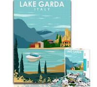 Puzzle d'arte per adulti sul Lago di Garda, Italia, 1000 pezzi, per ammazzare il tempo durante le vacanze Ogni pezzo è unico Gioco stimolante e divertente per tutta la famiglia, 38x26cm