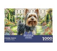 Puzzle Decorativo Parete 1000 Pezzi - Yorkshire Terrier nel Giardino di Palazzo, Gioco Educativo e Divertimento 38x26cm