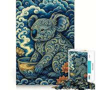 Puzzle decorato con koala e tazza da tè per adulti, 1000 pezzi, gioco di logica fine, relax, bordi netti, opera d'arte (50x75cm)