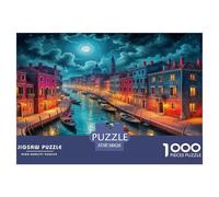 Puzzle dei canali di Venezia per tutta la famiglia: barche notturne di Venezia per donne, regali per uomini, adulti e bambini 38x26 cm/1000 pezzi