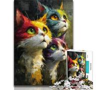 Puzzle dei tre gatti per adolescenti, puzzle da 1000 pezzi, antistress, per ammazzare il tempo durante le vacanze, con poster abbinato e foglio di quiz, 50x75cm