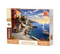 Puzzle del calendario del conto alla rovescia di Natale, calendario per il conto alla rovescia di Natale, puzzle per le vacanze - paesaggio naturale del porto 6 scatole, 2024, puzzle di Natale vintage
