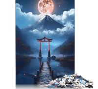 Puzzle del cancello Torii di Fuji al chiaro di luna, puzzle colorati e fantastici per bambini dai 12 anni in su, 520 pezzi (52x38 cm)