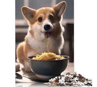 Puzzle del cane Corgi che mangia ramen, sfida difficile, 100% in cartone riciclato, per adulti dai 12 anni in su, regali di Halloween, 1000 pezzi (26x38 cm)