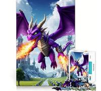 Puzzle del castello con drago viola e soffio di fuoco per ragazzi, 1000 pezzi, gioco di intelletto, evasione rilassante, taglio di qualità, regalo stagionale (38x26cm)
