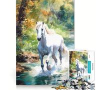 Puzzle del Cavallo Bianco nel Ruscello,1000 pezzi,gioco di concentrazione mentale,taglio di precisione,bordi lisci,gioco significativo per costruire connessioni (50x75cm)