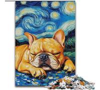 Puzzle del cielo notturno del bulldog francese per adulti e adolescenti,puzzle da 1000 pezzi,giocattoli educativi per l'apprendimento,giochi per famiglie con poster abbinato e foglio di quiz (50x75cm)