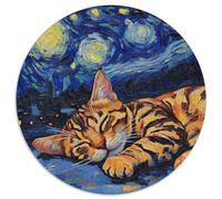 Puzzle del cielo notturno del gatto del Bengala da 1000 pezzi per adulti Puzzle rotondi da 1000 pezzi per adulti Ideale per gli innamorati,perfetto regalo di Natale,Capodanno e San Valentino