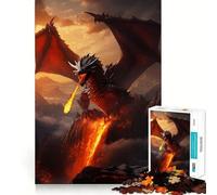 Puzzle del Drago Antico di Fuoco Rosso per adulti, 1000 pezzi, gioco intelligente, tranquillo, con un motivo da assemblare, (50x75cm)