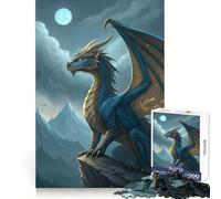 Puzzle del Drago Blu sulla Cima della Montagna, 1000 Pezzi, per Ragazzi, Rompicapo, Tempo Libero, Piacere, Chiusura Solida, Regalo Festivo (38X26CM)