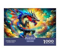 Puzzle del drago nel cielo per adulti e bambini: drago intorno a un piccolo castello, 1000 pezzi, giochi educativi per decorazioni murali, 52x38 cm/1000 pezzi