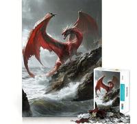 Puzzle del Drago Rosso sulla Scogliera per Ragazzi, 1000 Pezzi, Gioco di Logica Chiara, Divertimento Lento, Taglio Perfetto, Sorpresa di Compleanno (50x75cm)