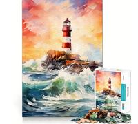 Puzzle del faro ad acquerello per adulti,1000 pezzi,gioco di memoria e allenamento per la mente,taglio preciso,finitura di alta qualità,un modo coinvolgente per trascorrere il tempo libero (50x75cm)
