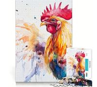Puzzle del gallo ad acquerello per adulti,1000 pezzi,gioco di memoria e allenamento per la mente,taglio preciso,finitura di alta qualità,un modo coinvolgente per trascorrere il tempo libero (38x52cm)