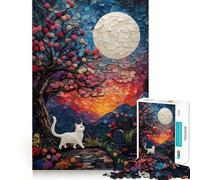 Puzzle del gatto al chiaro di luna bianca,1000 pezzi,gioco di memoria,taglio di precisione,artigianato interattivo,sfida per il cervello per la casa (50x75cm)