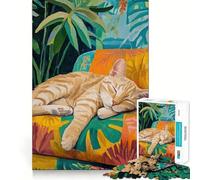 Puzzle del gatto arancione addormentato per ragazzi, 1000 pezzi, attività per lo sviluppo delle capacità cognitive a casa, bordi precisi, regalo festivo 50x75cm