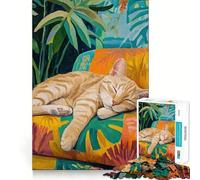 Puzzle del gatto arancione addormentato per ragazzi, 1000 pezzi, gioco di logica fine, passatempo rilassante, bordo netto, pezzo da collezione 38x26cm