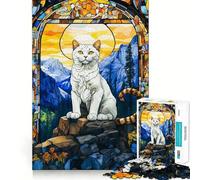 Puzzle del gatto bianco da 1000 pezzi,gioco di memoria,taglio di precisione,attività creativa interattiva per stimolare la mente a casa (38x26cm)
