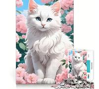 Puzzle del Gatto Bianco da 1000 pezzi per ragazzi,divertente gioco di memoria,facile da completare,rilassante attività di gruppo al chiuso (38x52cm)