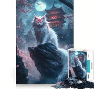 Puzzle del gatto bianco mistico per ragazzi, 1000 pezzi, gioco di logica stimolante, divertimento condiviso, bordi trasparenti, regalo perfetto (50x75cm)