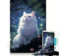 Puzzle del gatto bianco nella foresta,1000 pezzi,gioco di abilità mentale,incastro stabile,parti che non si spostano,passatempo divertente per i lunghi weekend (38x52cm)