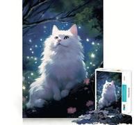 Puzzle del gatto bianco nella foresta,1000 pezzi,gioco di concentrazione mentale,taglio di precisione,bordi lisci,gioco significativo per costruire connessioni (50x75cm)