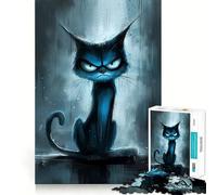 Puzzle del gatto blu arrabbiato per adolescenti,1000 pezzi,gioco stimolante per la mente,montaggio sicuro e stabile,attività di condivisione per i propri cari (38x52cm)