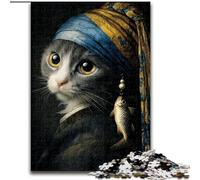 Puzzle del gatto con l'orecchino di perla per adulti e ragazzi, 1000 pezzi, per età 14+, decorazioni per la casa, giochi per famiglie, regali di compleanno di Natale (26x38cm)