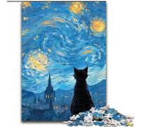 Puzzle del gatto nel cielo notturno per adulti e adolescenti, giochi divertenti Ogni pezzo è unico Gioco divertente e stimolante per tutta la famiglia (26x38cm)