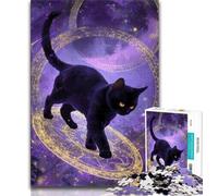 Puzzle del gatto nero da 1000 pezzi per adolescenti, antistress per ammazzare il tempo in casa con poster abbinato e foglio di quiz (75x50cm)