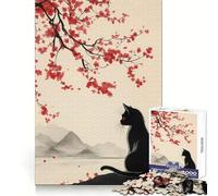 Puzzle del Gatto Nero e dell'Albero di Ciliegio per Adulti, 1000 Pezzi, Stimolante per la Mente, Passatempo Tranquillo, Chiusura di Sicurezza, Regalo Creativo (38x52cm)