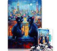 Puzzle del gatto nero in città per adolescenti, puzzle da 1000 pezzi, gioco per famiglie, antistress, sfida difficile, regali di Babbo Natale segreto, 38x26cm
