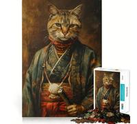 Puzzle del gatto samurai da 1000 pezzi per adulti, ideale per rafforzare la memoria, per il divertimento di gruppo, con bordi netti ed elegante, un regalo perfetto (38x52cm)