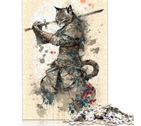 Puzzle del gatto samurai, materiali ecologici, 100% cartone riciclato, per donne e uomini, 1000 pezzi (75x50 cm)
