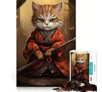 Puzzle del gatto samurai per adolescenti, 1000 pezzi, gioco per allenare la mente, rilassante, artistico, da assemblare, (50x75cm)