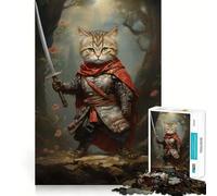Puzzle del gatto samurai per ragazzi, 1000 pezzi, stimola la memoria, rilassante e divertente, taglio di alta qualità, regalo elegante (38x52cm)