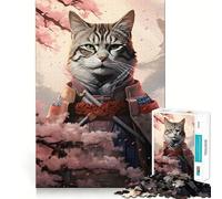 Puzzle del gatto samurai rosa da 1000 pezzi per adulti, gioco cognitivo da assemblare insieme, divertente pezzo da collezione (50x75cm)