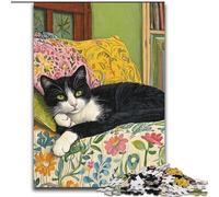 Puzzle del gatto sul letto per adolescenti, giocattoli avvincenti per la decorazione della casa, stimola l'intelligenza cerebrale (50x75cm)
