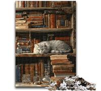Puzzle del gatto sulla libreria per adolescenti, puzzle da 1000 pezzi, giochi di attività per famiglie impegnativi, giocattolo fai da te per regali di decorazione da parete per la casa (50x75cm)
