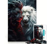 Puzzle del leone bianco e nero arrabbiato,1000 pezzi,per ragazzi,divertente gioco di memoria,facile da completare,rilassante attività di gruppo al chiuso (50x75cm)