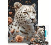 Puzzle del leopardo bianco da 1000 pezzi per adulti, gioco di logica e relax, taglio preciso, regalo prezioso 38x52cm