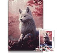 Puzzle del lupo in fiore di ciliegio per adolescenti, 1000 pezzi Imparare giocando Regalo sentito per occasioni speciali Dimensioni: 38x52cm