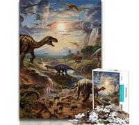 Puzzle del mondo dei dinosauri per adolescenti, puzzle da 1000 pezzi, antistress per ammazzare il tempo durante le vacanze, con poster abbinato e foglio di quiz, 38x26cm
