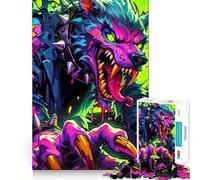 Puzzle del mostro lupo al neon per adulti, 1000 pezzi, gioco di logica, rilassante e divertente, con bordi netti, pezzo da collezione (50x75cm)
